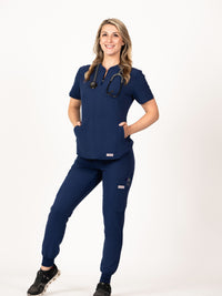 Libra skinny women's Jogger scrub pant-Navy .