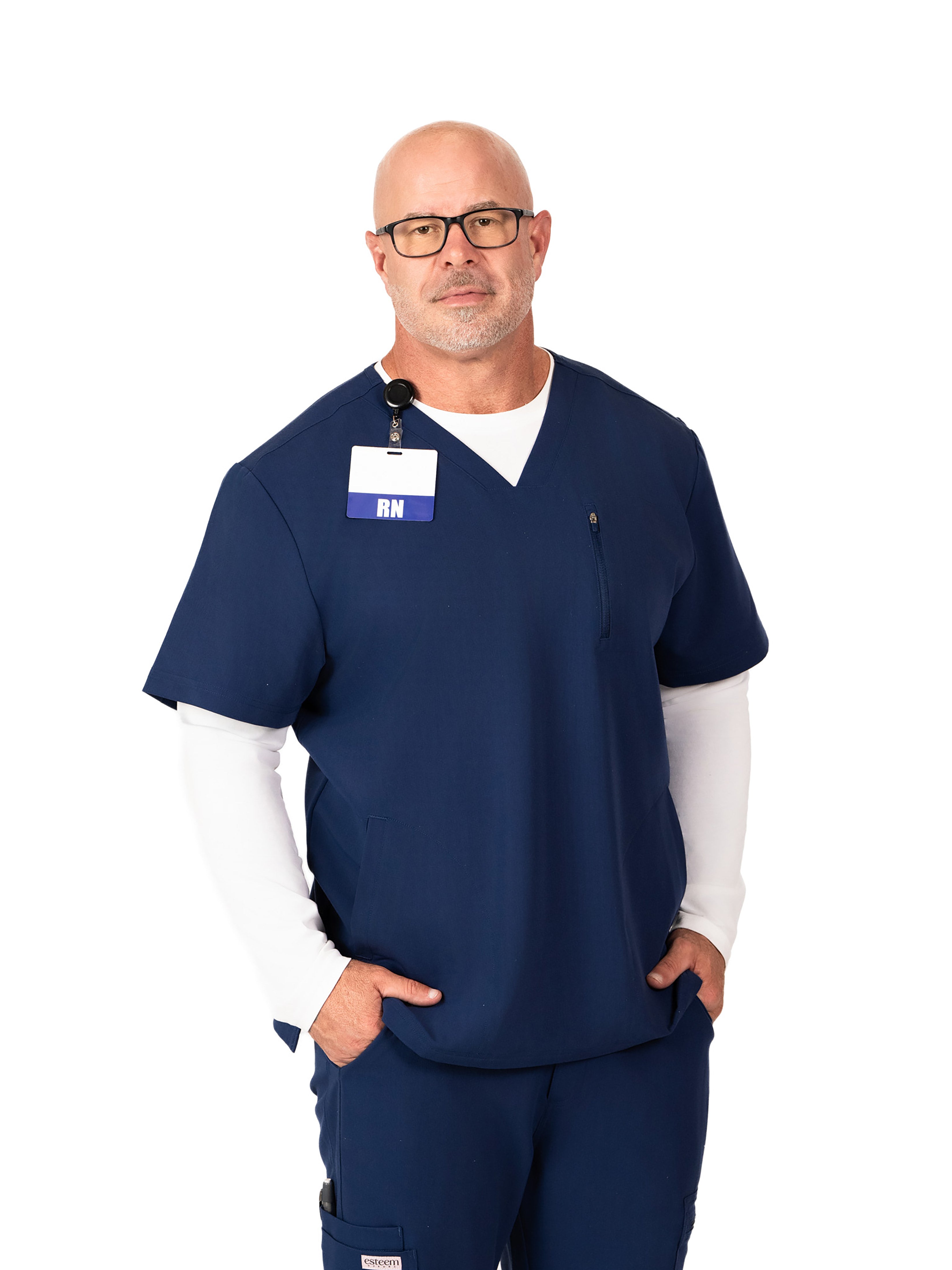Men's V neck scrub top-Navy.