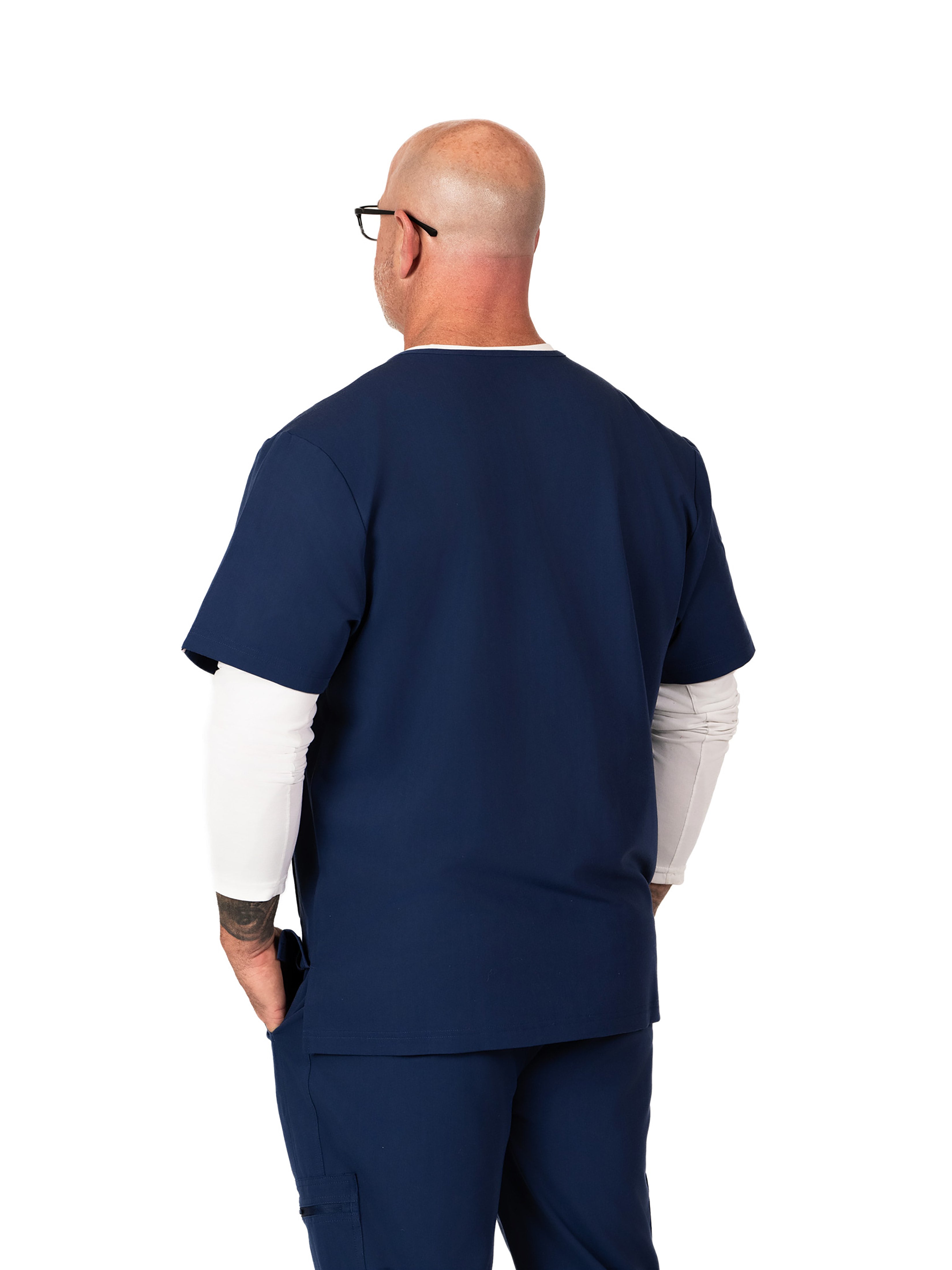 Men's V neck scrub top-Navy.