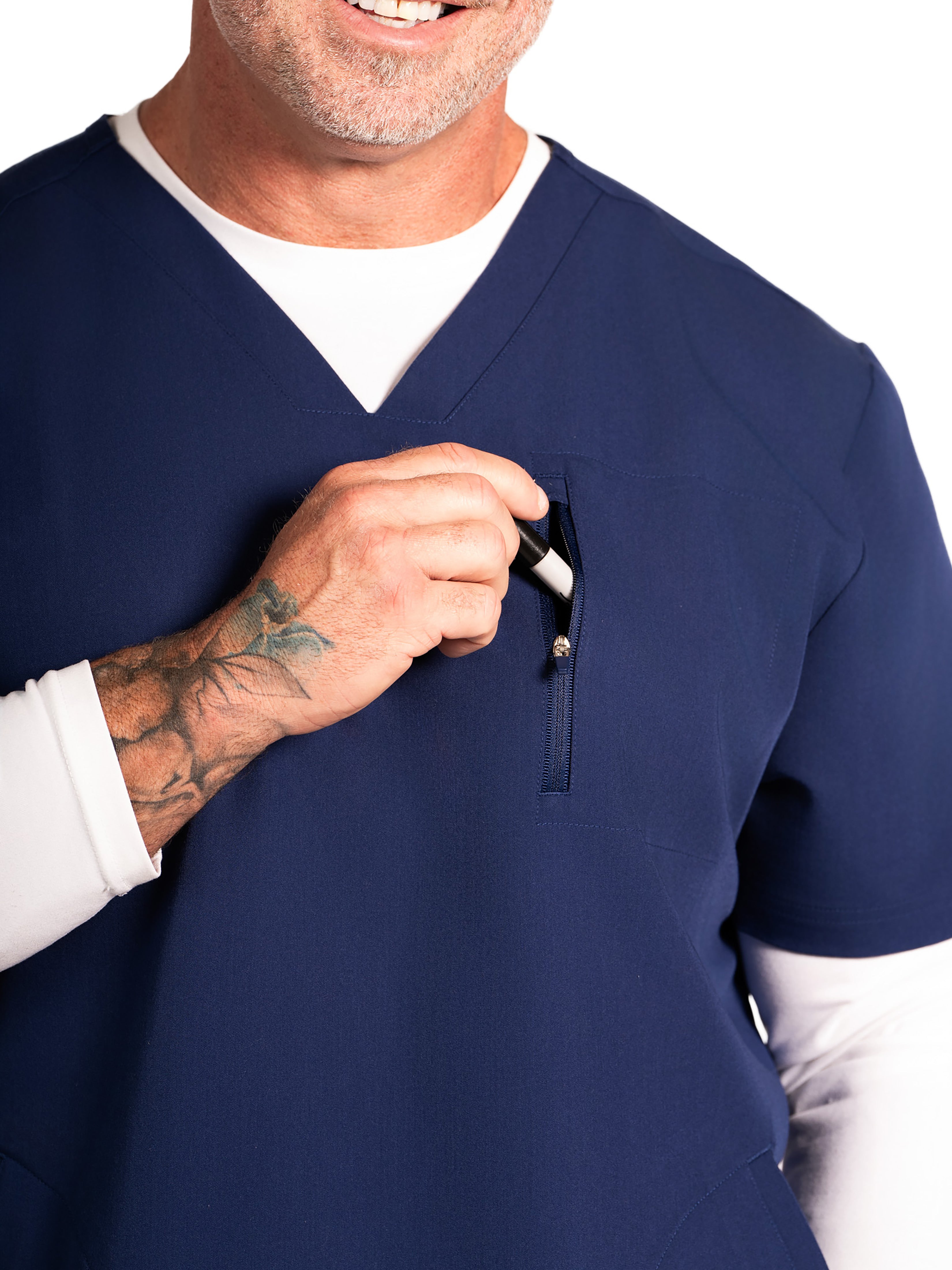 Men's V neck scrub top-Navy.